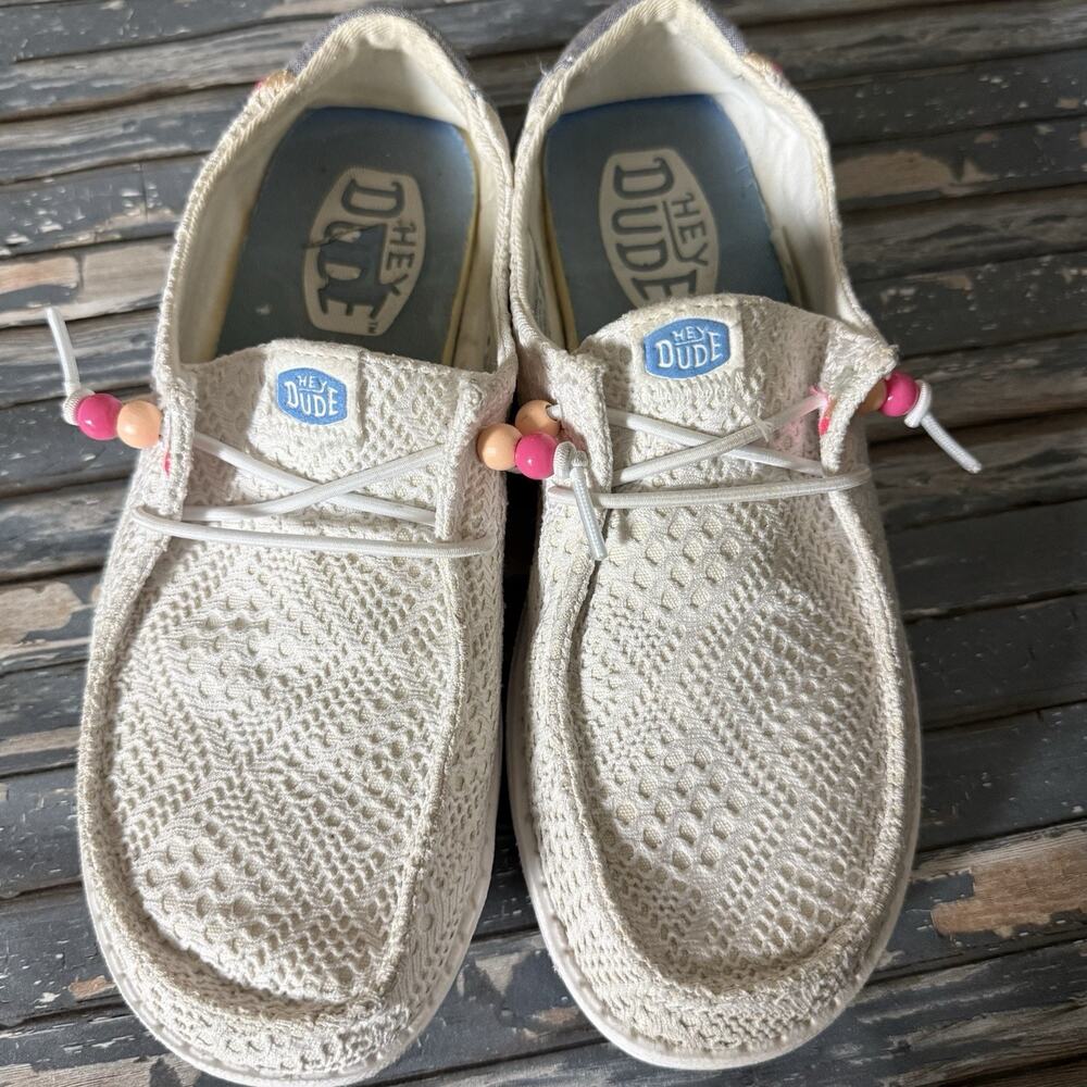 HEY DUDE Wendy Boho White Crochet, Bead Deco, Women's 7 - Picture 6 of 10